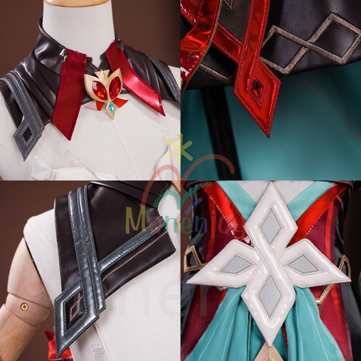 Monenjoy　原神 アリス コスプレ衣装　コスチューム　帽子付　3d樹脂製パーツ　炎元素の神の目付　ナド・クライ編　魔術師　魔女　仮装　モンド / 魔女会 MONENJOY
