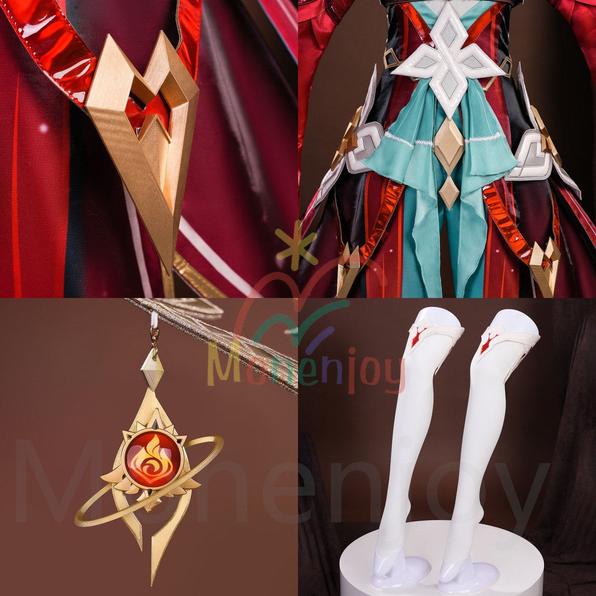 Monenjoy　原神 アリス コスプレ衣装　コスチューム　帽子付　3d樹脂製パーツ　炎元素の神の目付　ナド・クライ編　魔術師　魔女　仮装　モンド / 魔女会 MONENJOY