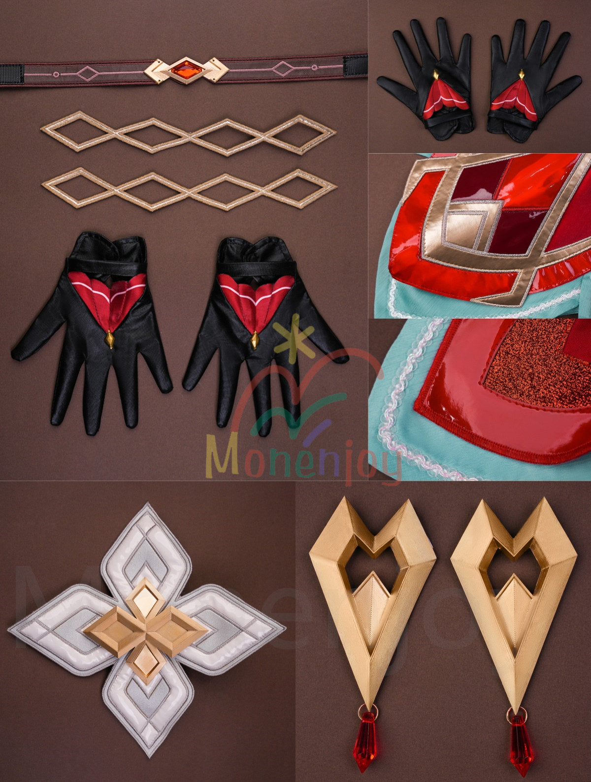 Monenjoy　原神 アリス コスプレ衣装　コスチューム　帽子付　3d樹脂製パーツ　炎元素の神の目付　ナド・クライ編　魔術師　魔女　仮装　モンド / 魔女会 MONENJOY
