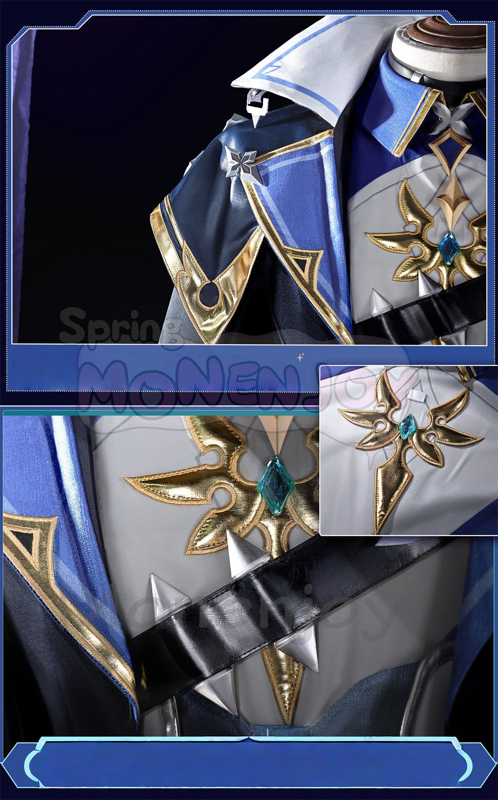 Monenjoy　原神 ローエン コスプレ 衣装  3Dプリント樹脂パーツ 氷元素 騎士団副隊長 イベント向け高品質 Monenjoy