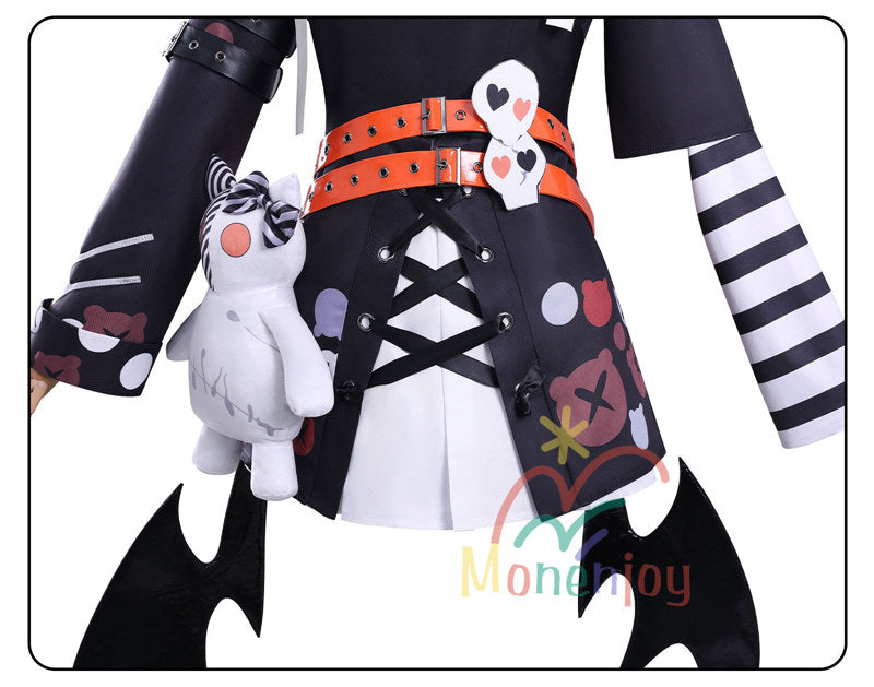 Monenjoy　魔法少女ノ魔女裁判　沢渡ココ　コスプレ衣装　髪飾付　実況者 猫耳のヘッドフォン　孤独な配信者　翼＋ぬいぐるみ付　ワンピース　仮装　イベント　