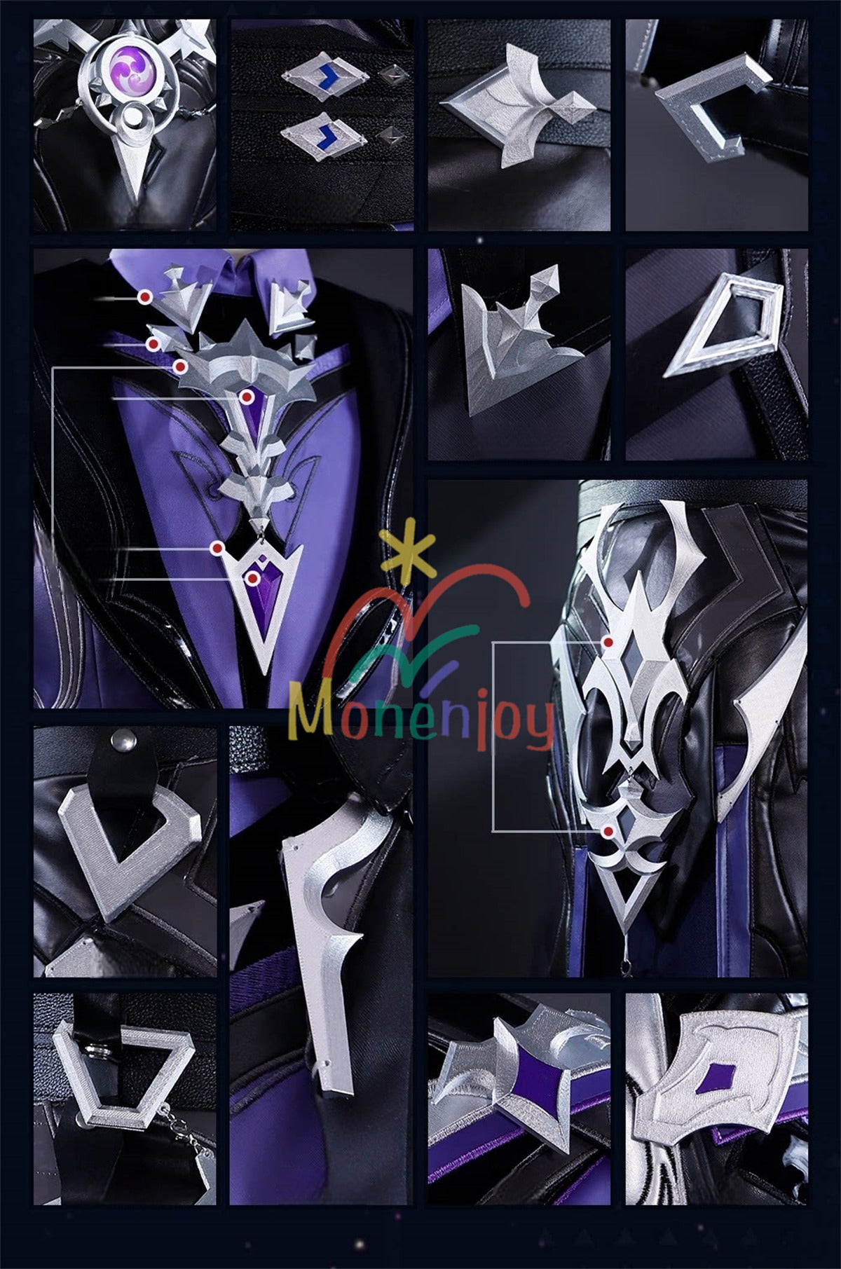 Monenjoy　原神 フリンズ コスプレ　発光神の目　シューズカバー付　ライト付　金属製パーツ　豪華生地＋刺繍柄 Monenjoy
