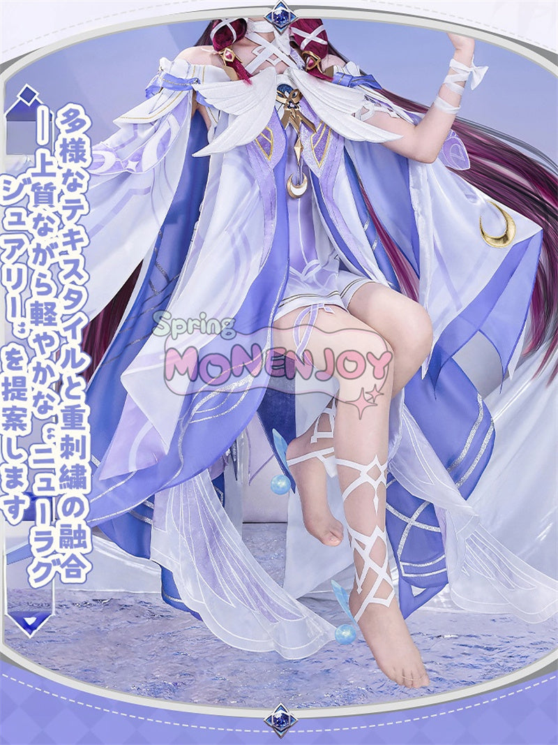 Monenjoy 原神 コロンビーナ 少女　コスチューム コスプレ衣装　　髪飾り＋アイマスク付　3ｄ樹脂製パーツ 執行官 月の少女 Damselette Columbina コスプレ衣装