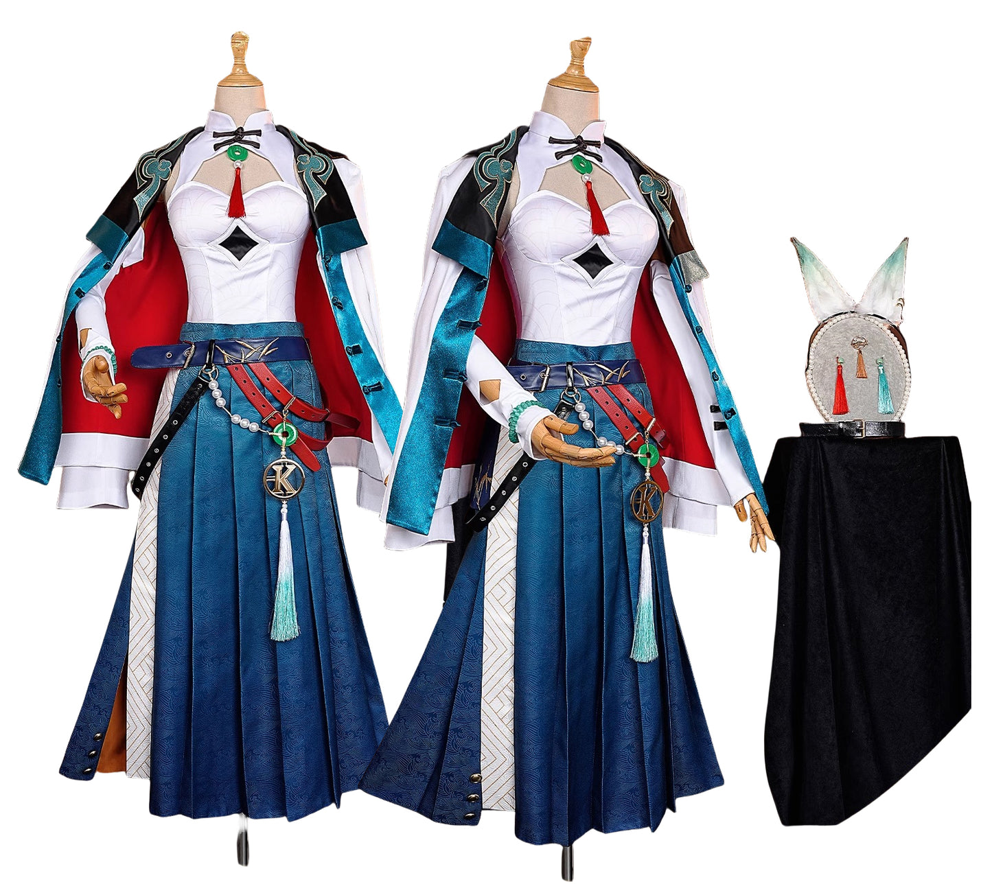 Monenjoy 崩壊スターレイル KFCコラボ 椒丘 飛霄 コスプレ衣装　耳飾り+イヤリング＋キャッツアイのブレスレット付　仙舟「曜青」の天撃将軍 　コスプレ　衣装　イベント　金属製パーツ　イベント　仮装　ハロウィン - Monenjoy