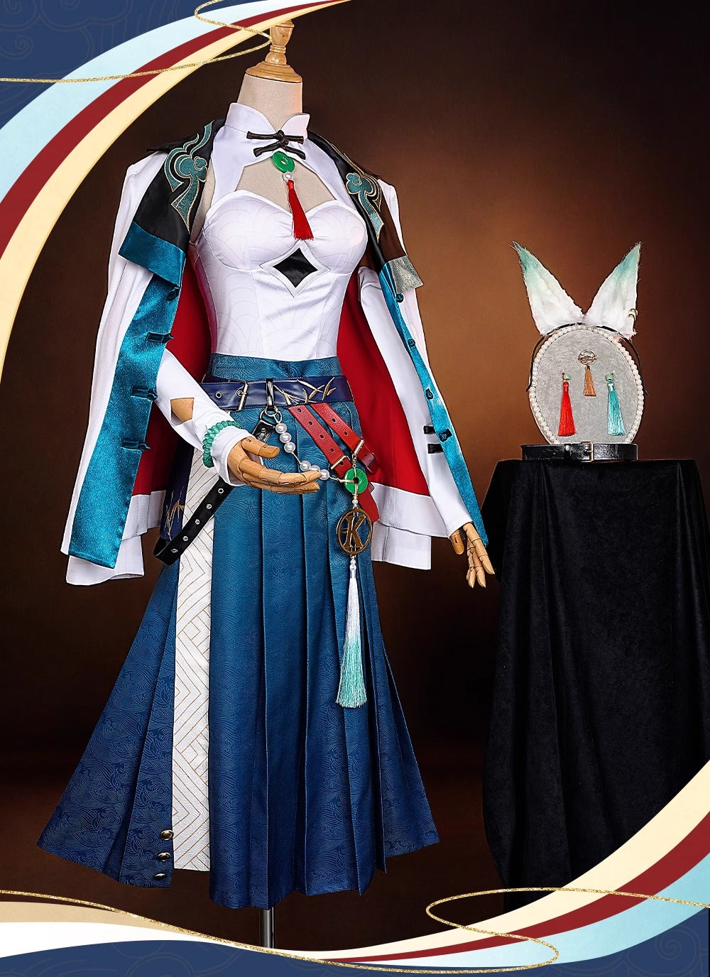 Monenjoy 崩壊スターレイル KFCコラボ 椒丘 飛霄 コスプレ衣装　耳飾り+イヤリング＋キャッツアイのブレスレット付　仙舟「曜青」の天撃将軍 　コスプレ　衣装　イベント　金属製パーツ　イベント　仮装　ハロウィン - Monenjoy