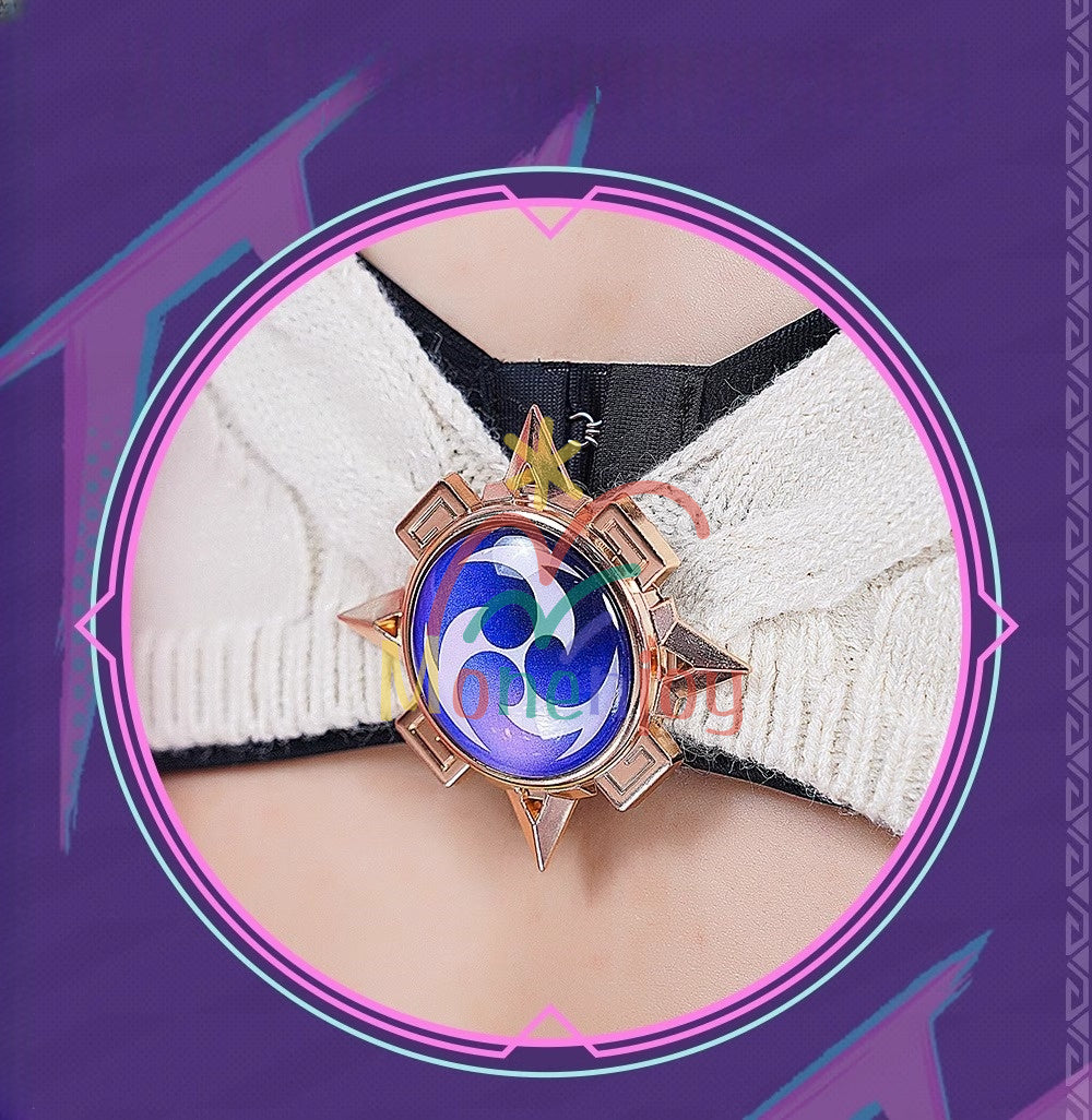 Monenjoy 原神 ヴァレサ　コスプレ衣装　髪飾り＋耳飾り付き　コスチューム　ニットアームガード　マスク＋角＋尻尾付　腿カバー付　アクセサリー　豪華衣装　イベント　仮装 - Monenjoy