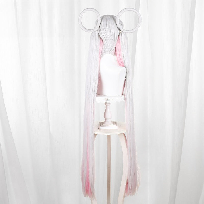 Monenjoy 超かぐや姫 月見ヤチヨ  　コスプレ　110cm　ピンク色　白色　かつら　ウィッグ　イベント　カツラ ツインテール