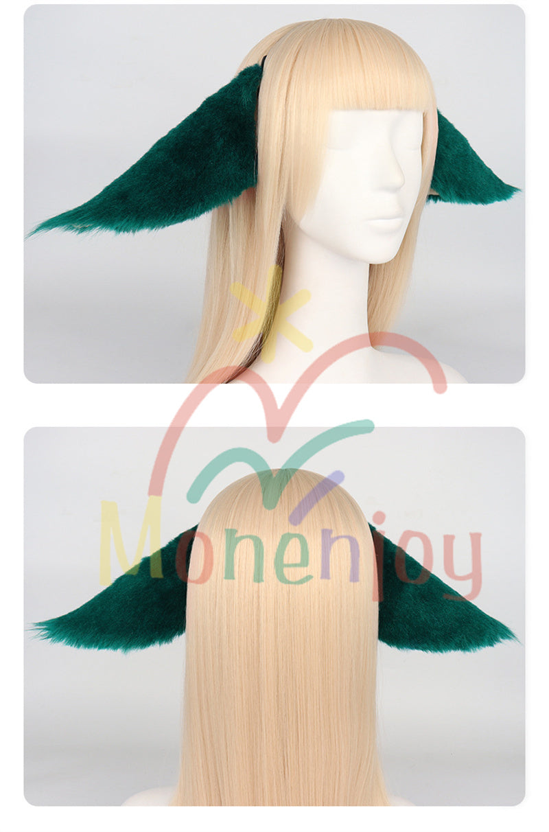 Monenjoy 原神 八重神子 きつね耳　やえみこ　ピンクと緑　コスプレ道具　ふわふわ　耳飾り＋尻尾　可愛い　萌えグッズ　猫耳 きつね耳　アクセサリー　　 - Monenjoy