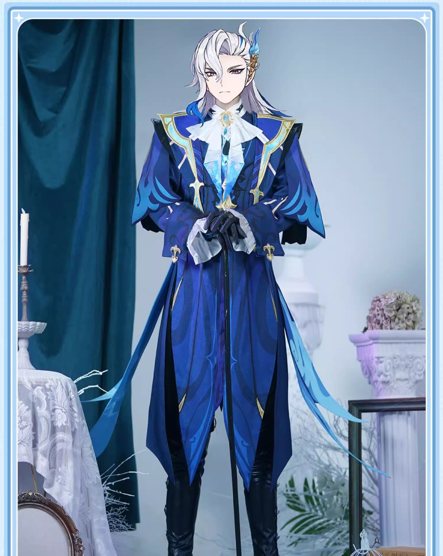 Monenjoy　原神　フォンテーヌ　ヌヴィレット　シューズカバー付　神の目 　 Neuvilette コスチューム　衣装　ハロウィン　クリスマス　衣装　イベント　変装　cosplay - Monenjoy