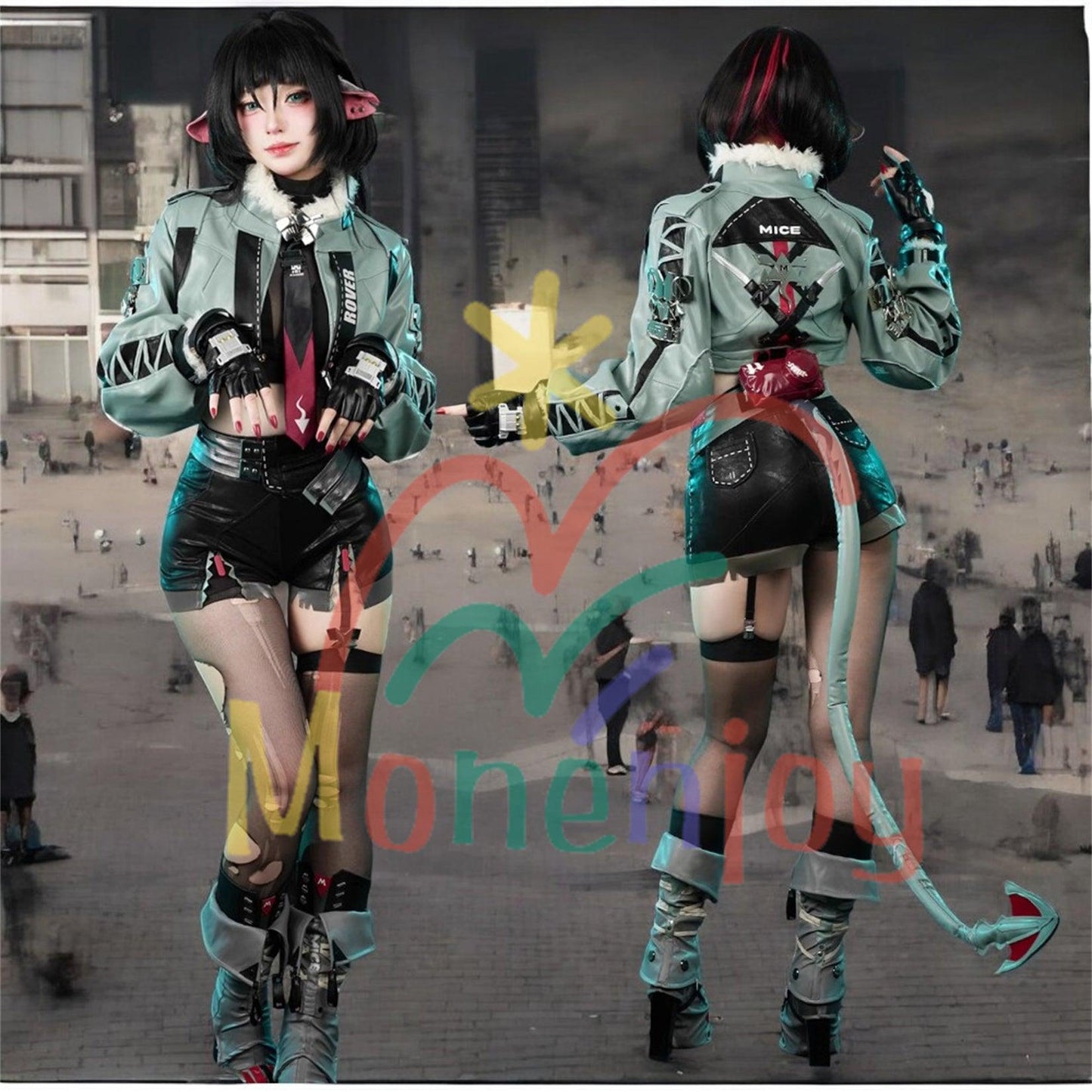 Monenjoy ゼンレスゾーンゼロ　ジェーン・ドゥ コスプレ衣装　耳飾り＋尻尾付　ゼンゼロ　実写化　cosplay　ハロウィン　クリスマス　仮装　イベント　カッコイイ　イベント衣装（シューズカバー付) - Monenjoy