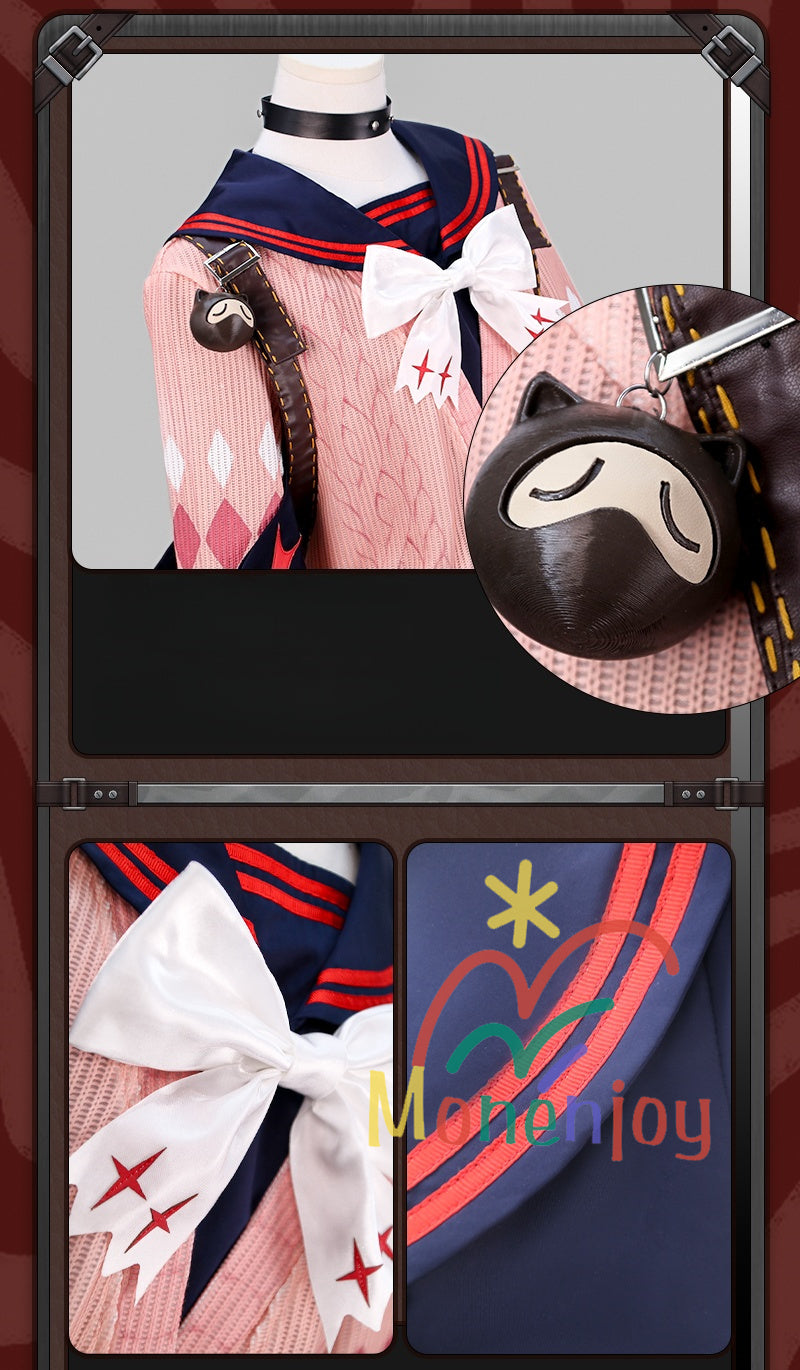 Monenjoy Zenless Zone Zero Ukinami Yuzuha ชุดคอสเพลย์ ชุดกะลาสี Kaidanya พร้อมกระเป๋าและเครื่องประดับผม กระโปรงสั้น หาง Tanuki และชุด Kamachi (อุปกรณ์เสริม) สำหรับกิจกรรมและของเล่น มีตุ๊กตา Tanuki (อุปกรณ์เสริม) จำหน่าย