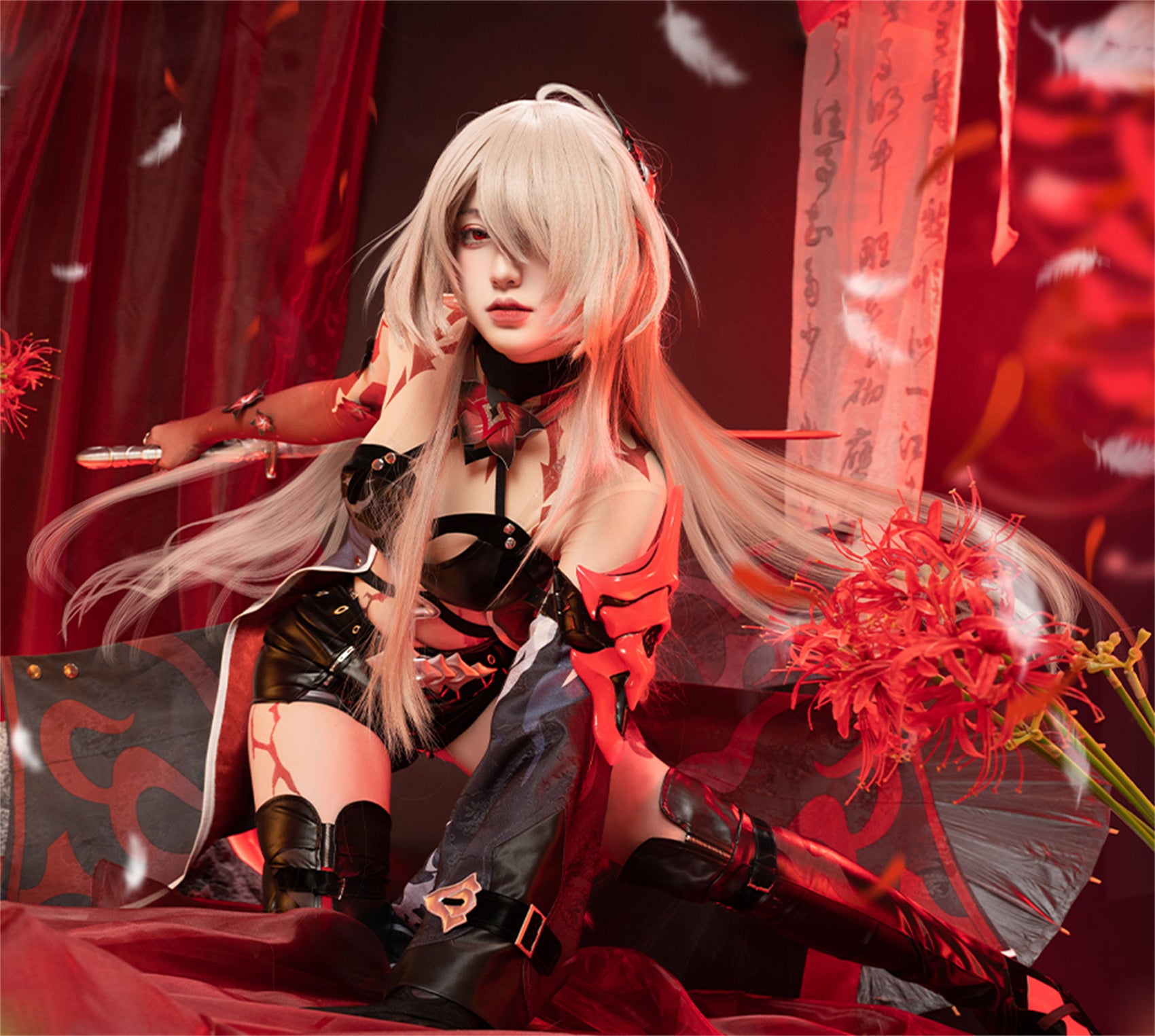 Monenjoy　崩壊スターレイル　黄泉　集真赤　舞台服　刺繍生地　花紋生地　コスチューム　変装　イベント　仮装　花火大会　学園祭　COS　 - Monenjoy