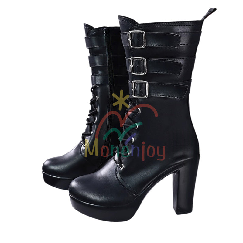 Monenjoy　ゼンレスゾーンゼロ　浮波柚葉　コスプレ道具　シューズ　ブーツ　ロングブーツ　黒色　地雷系　Ukinami Yuzuha　怪啖屋　イベント　おもちゃ