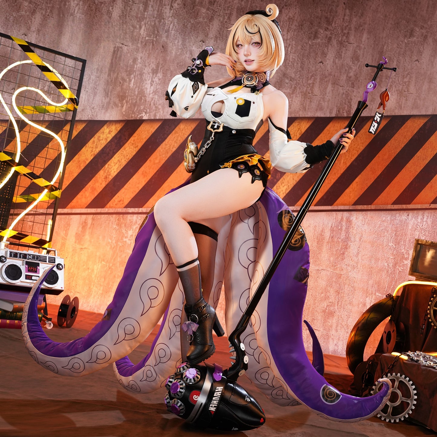 Monenjoy ゼンゼロ イドリー　コスプレ　マーフィー タコのシリオン　コスプレ衣装 (Yidhari/怪啖屋 タコ尻尾別途追加)　金属製パーツ　発光パーツ付