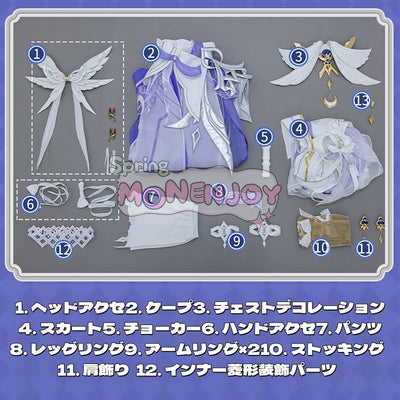 完売Monenjoy 原神 コロンビーナ 少女　コスチューム コスプレ衣装　　髪飾り＋アイマスク付　3ｄ樹脂製パーツ 執行官 月の少女 Damselette Columbina コスプレ衣装
