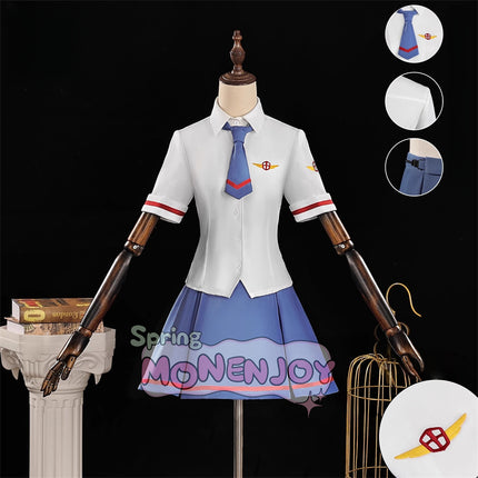 Monenjoy ชุดคอสเพลย์ฤดูร้อนของ Cardcaptor Sakura Kinomoto และ Syaoran Li ชุดนักเรียนประถม ชุดกะลาสีพร้อมปักโลโก้ สร้างขึ้นใหม่อย่างสมบูรณ์แบบจากอนิเมะ รุ่นชุดนักเรียนมัธยมต้น