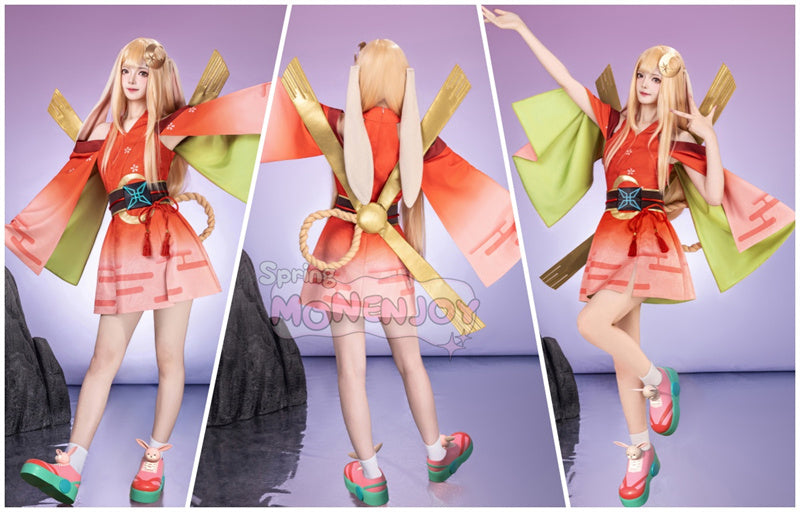 Monenjoy　超かぐや姫！ かぐや 　コスプレ衣装　うさぎ装備品付　ピンク色ネイルチップ付　コスチューム