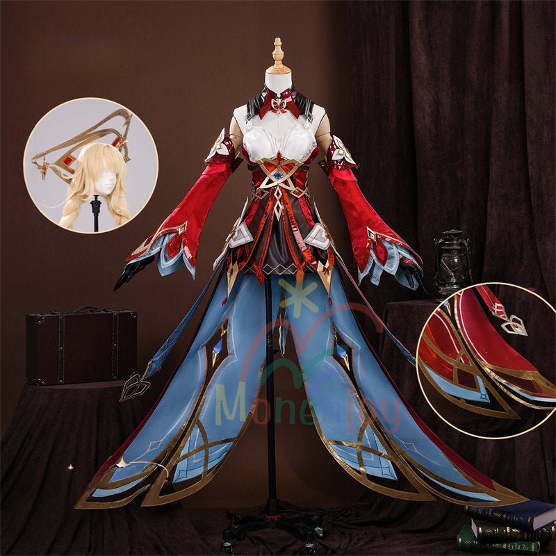 予約販売　Monenjoy　原神 アリス コスプレ衣装　コスチューム　帽子付　3d樹脂製パーツ　炎元素の神の目付　ナド・クライ編　魔術師　魔女　仮装　モンド / 魔女会