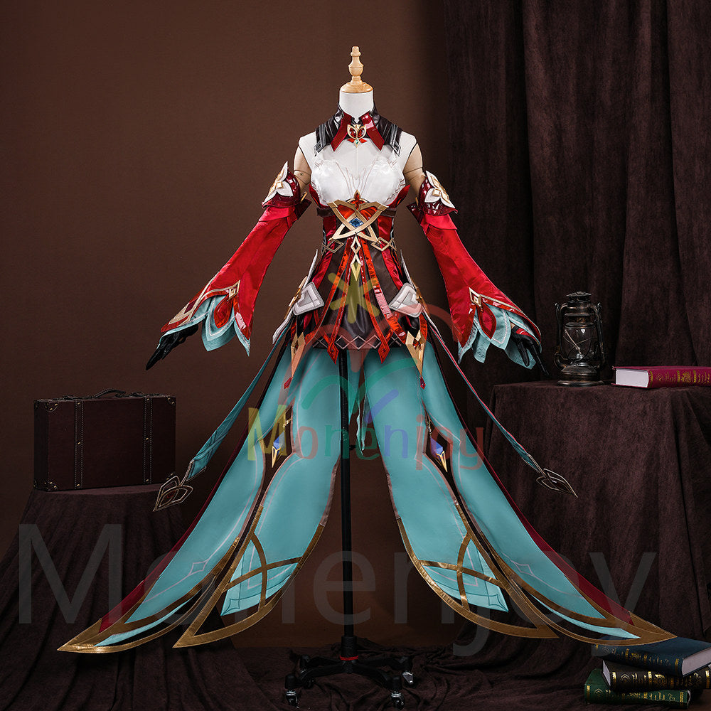 Monenjoy　原神 アリス コスプレ衣装　コスチューム　帽子付　3d樹脂製パーツ　炎元素の神の目付　ナド・クライ編　魔術師　魔女　仮装　モンド / 魔女会 MONENJOY
