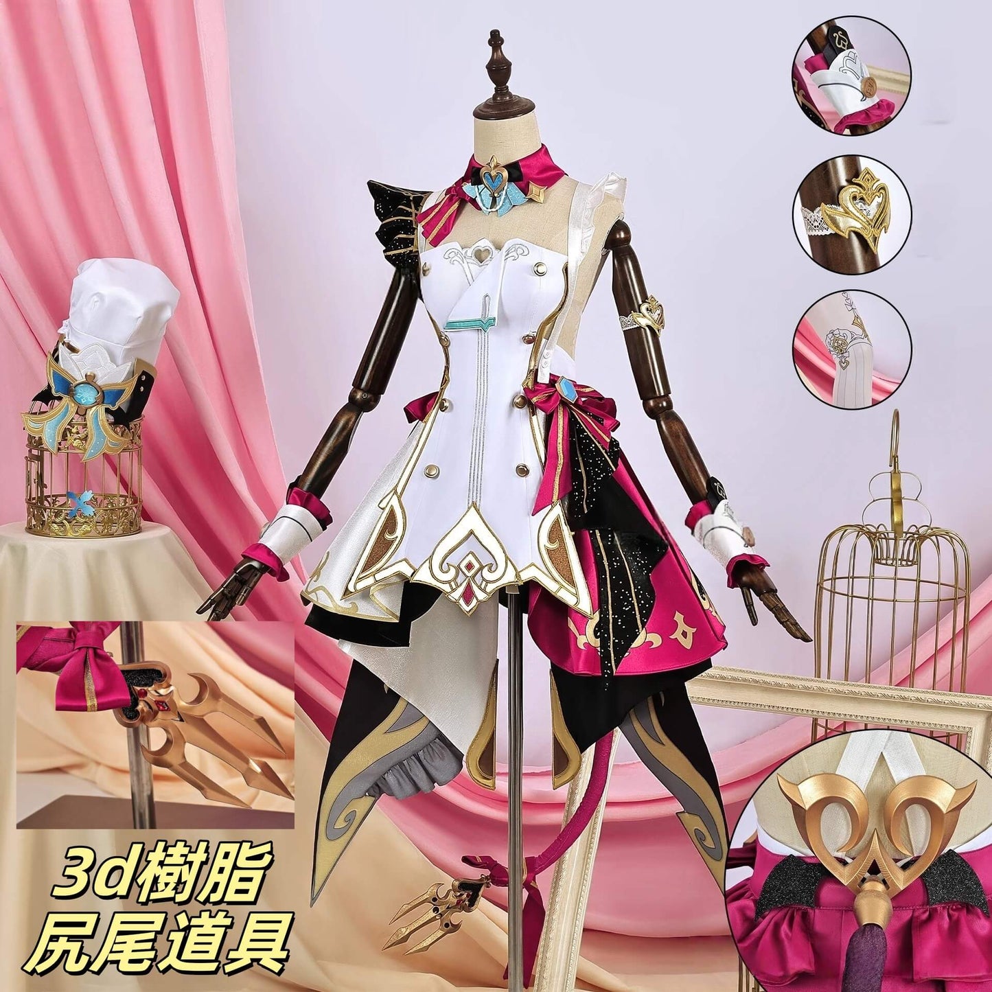 Monenjoy 原神 Escoffier エスコフィエ コスプレ衣装　3d樹脂尻尾付　イベント　絢爛のフレーバー　Genshin Impact　コスチュームGS1426　 - Monenjoy