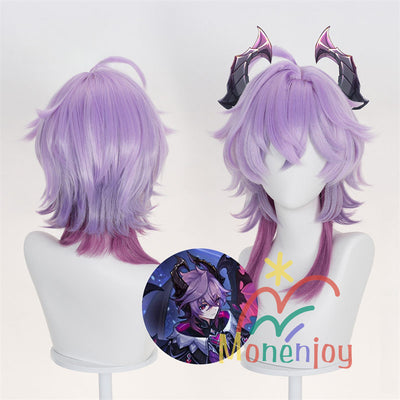 Monenjoy　原神 ドゥリン ウィッグ　長50cm　コスプレ道具　カツラ　鬘　アクセサリー　バイオレット×ルビーレッド グラデーションウィッグ　