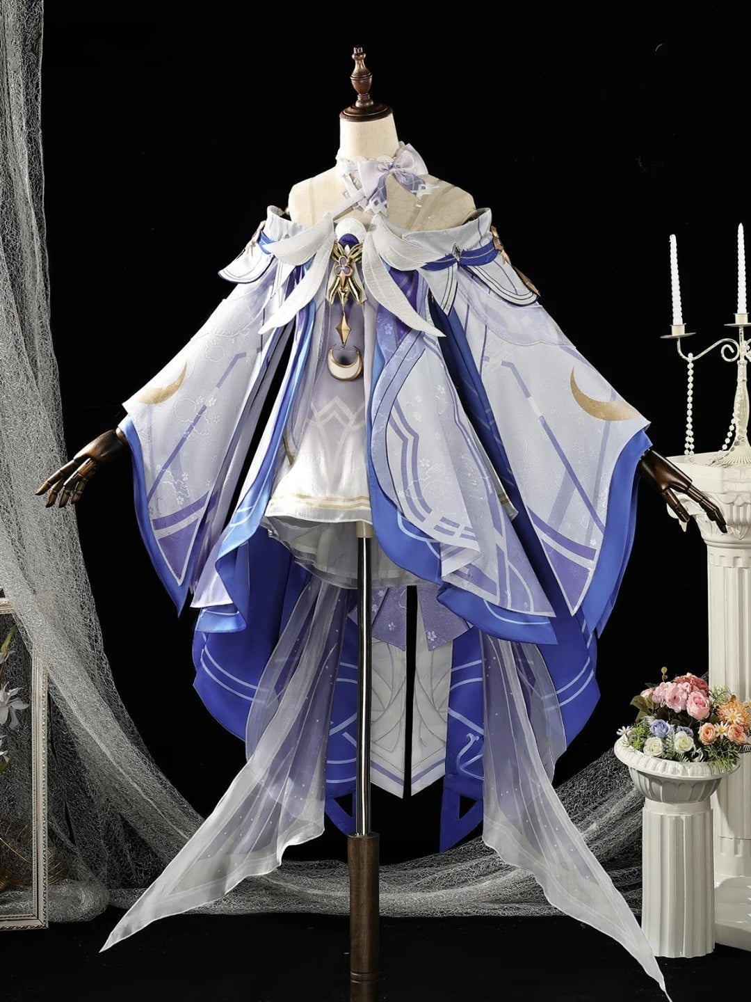 Monenjoy 原神 コロンビーナ コスプレ衣装　少女　コスチューム　髪飾り＋アイマスク付　3ｄ樹脂製パーツ　 ナドクライ編 執行官 月の少女 Damselette Columbina コスプレ衣装　ジャカード生地 コスチューム