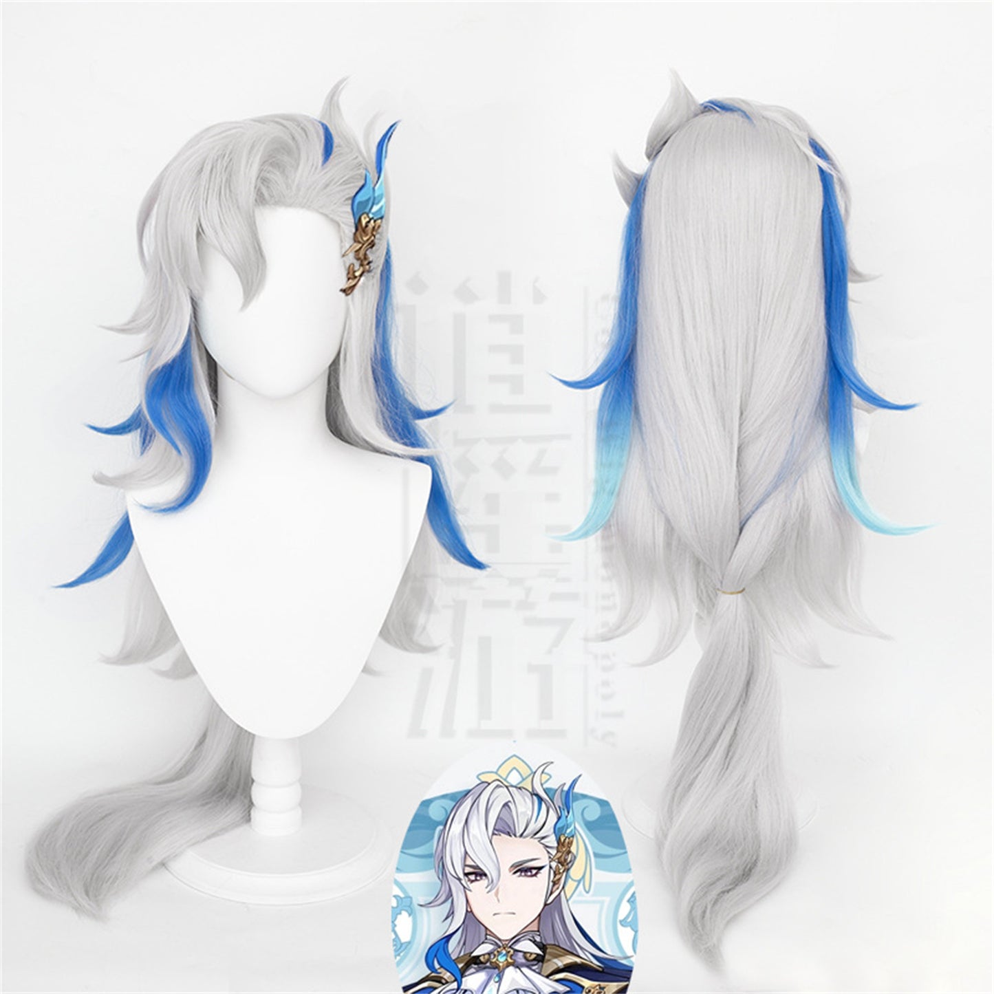 Monenjoy 原神（げんしん）　ヌヴィレット　95cm　ウィッグ　自然　ウィッグ　ショート　ういっぐ フルウィッグ　自然 つけ毛　 ふんわり カール　ライブ　フルウィッグ　お洒落 ファッション かつら - Monenjoy