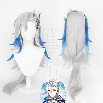 Monenjoy 原神（げんしん）　ヌヴィレット　95cm　ウィッグ　自然　ウィッグ　ショート　ういっぐ フルウィッグ　自然 つけ毛　 ふんわり カール　ライブ　フルウィッグ　お洒落 ファッション かつら - Monenjoy