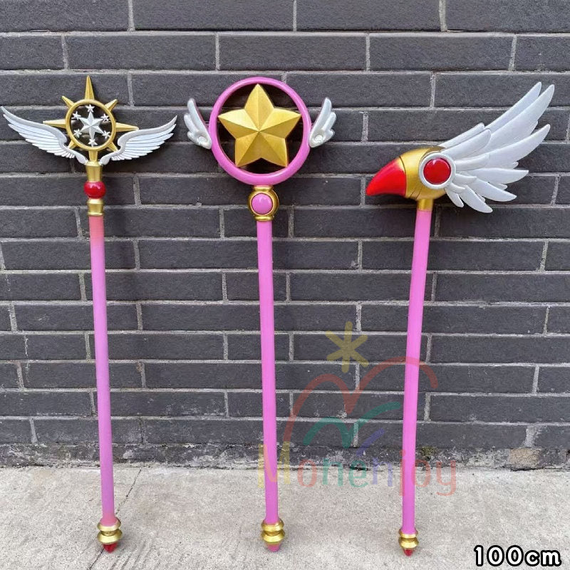 Monenjoy　カードキャプターさくら　木之本 桜 　魔法法杖　100cm　コスプレ道具　封印の杖 星の杖 夢の杖 　クロウカード編 　仮装　撮影道具　ピンク色　可愛い　子供　大人兼用