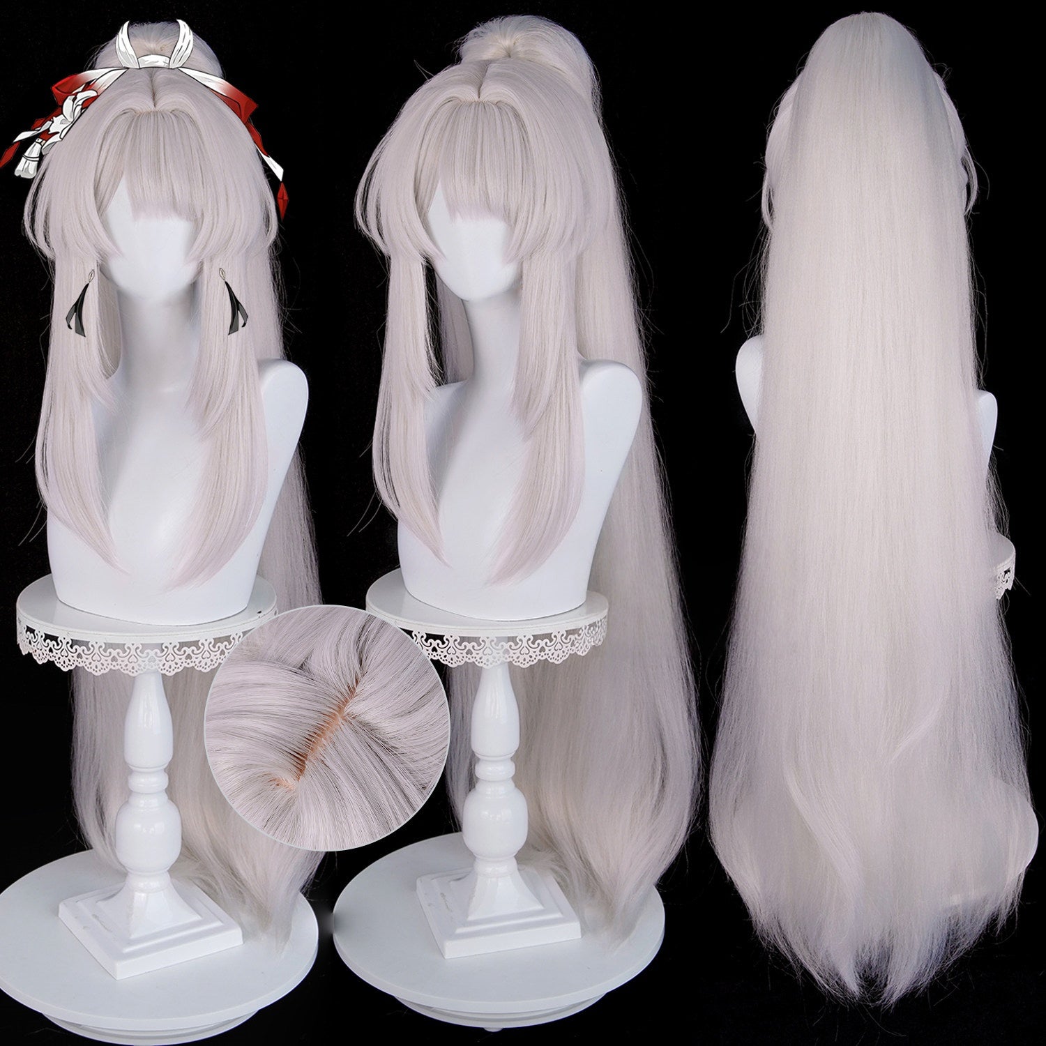 Monenjoy 鳴潮  緋雪 ウィッグ　本体48cm　ポニーテール 長100cm　コスプレ道具　カツラ　イベント　仮装 MONENJOY