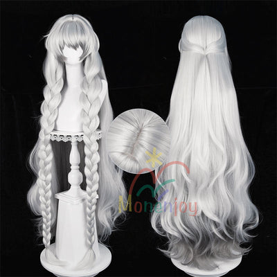 Monenjoy　アークナイツ　聖聆プラマニクス 120cm ココスプレ ウィッグ　ロングウィッグ　凛御シルバーアッシュ　鬘　コスチューム　耳飾り追加　ハロウィン　クリスマス　学園祭