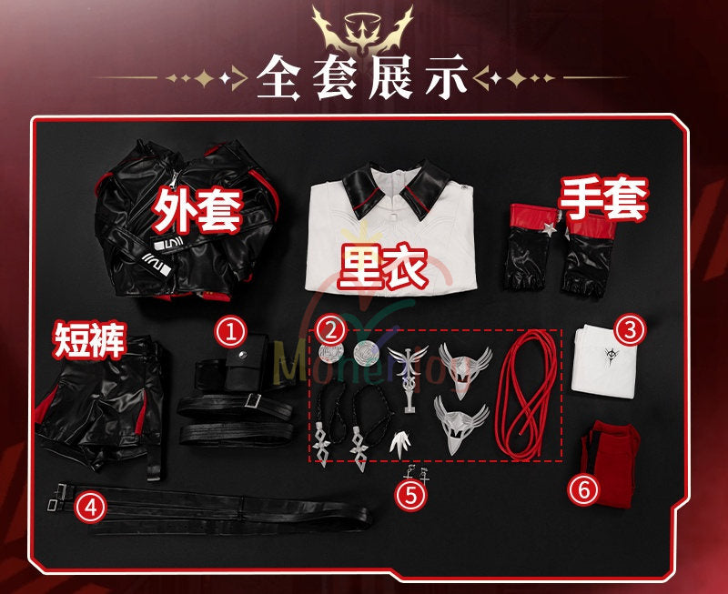 SM在庫あり。売り切れ次第終了 Monenjoy アークナイツ 新約エクシア コスプレ衣装　刺繍柄　3ｄ樹脂アクセサリー　 高再現度 戦闘服デザイン　 Exusiai the New Covenant