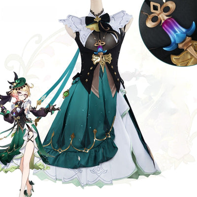 原神　エミリエ　コスプレ衣装　コスチューム　エメラルドフゼア　｜3D樹脂香水瓶・金属製神の眼付属｜MONENJOY - Monenjoy