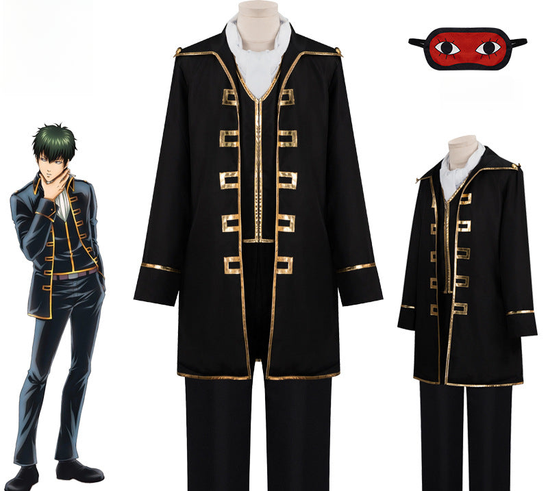 Monenjoy 銀魂 コスプレ　土方 十四郎　ぎんたま 　ガンマスク付コスチューム　真選組の副長　真選組　ユニフォーム　学園祭　イベント　仮装 - Monenjoy