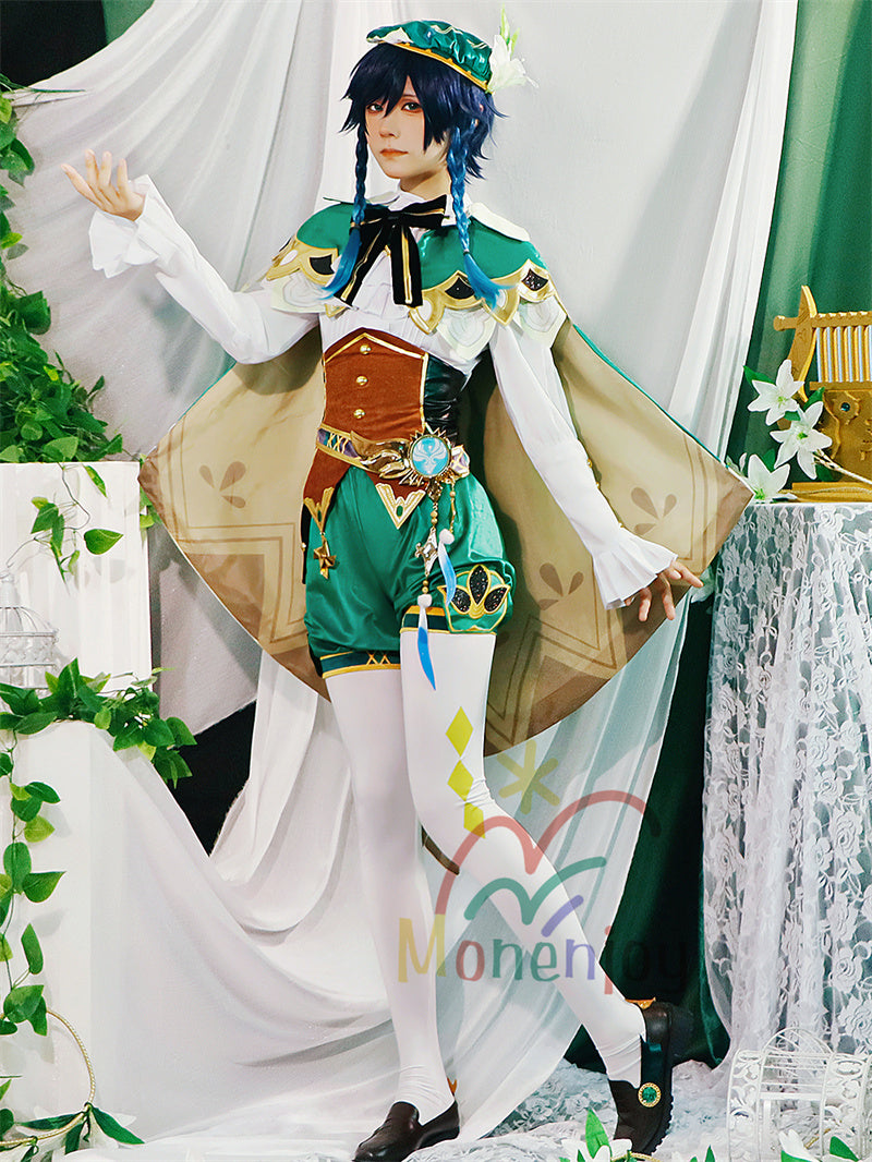 Monenjoy　原神 ウェンティ　コスプレ衣装　Venti 　コスチューム　帽子付き　吟遊詩人  モンド　イベント　仮装　ハロウィン