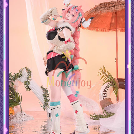 Monenjoy 原神 ヴァレサ　コスプレ衣装　髪飾り＋耳飾り付き　コスチューム　ニットアームガード　マスク＋角＋尻尾付　腿カバー付　アクセサリー　豪華衣装　イベント　仮装