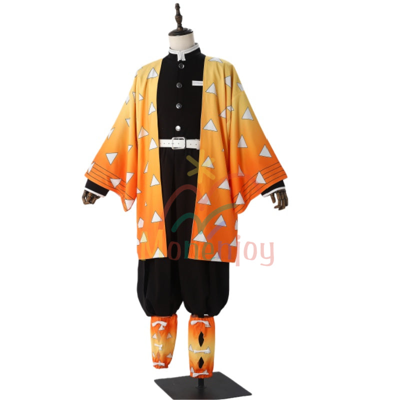 Monenjoy 鬼滅の刃   我妻 善逸 コスプレ衣装　イベント　きめつのやいば  隊服  鬼殺隊剣士　黄色　鱗文様の羽織