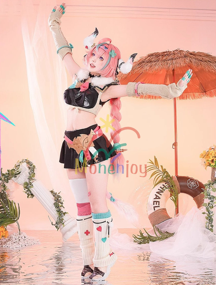 Monenjoy 原神 ヴァレサ　コスプレ衣装　髪飾り＋耳飾り付き　コスチューム　ニットアームガード　マスク＋角＋尻尾付　腿カバー付　アクセサリー　豪華衣装　イベント　仮装 - Monenjoy