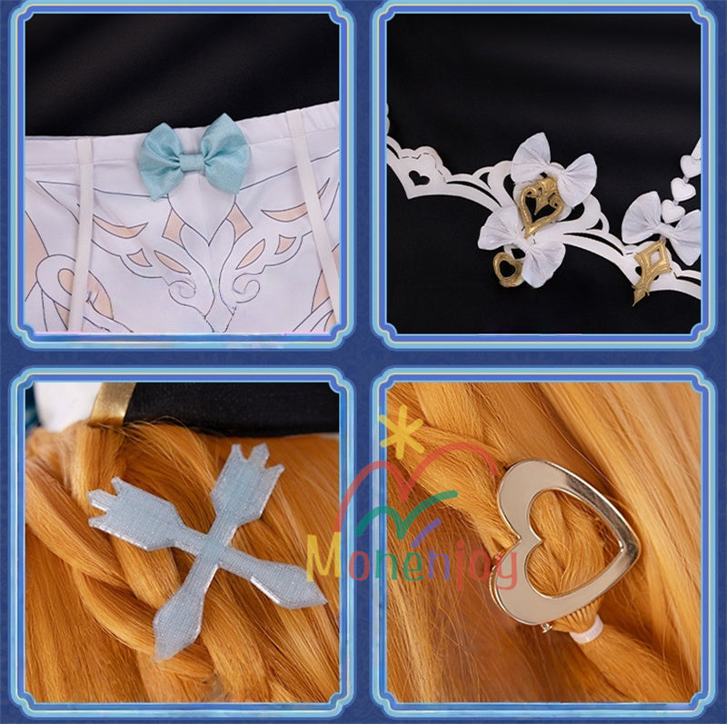 Monenjoy 原神 エスコフィエ　ワンピース　 Escoffier  コスプレ衣装 氷神の目　料理人　3d樹脂尻尾　げんしん　フォンテーヌ