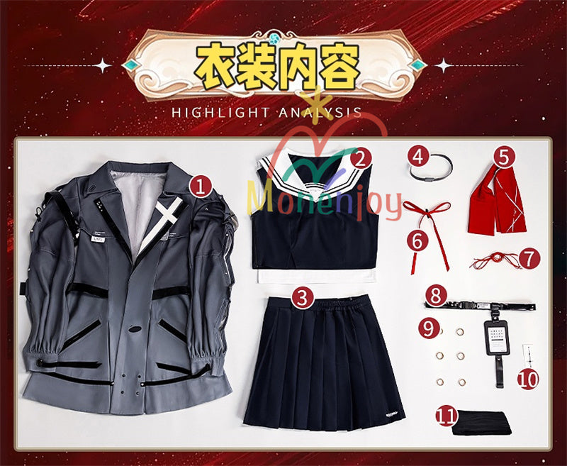 Monenjoy　鳴潮　千咲 　コスプレ衣装　JK服　WutheringWaves　おもちゃ　ハロウィン　コスチューム　髪飾り＋リボン付