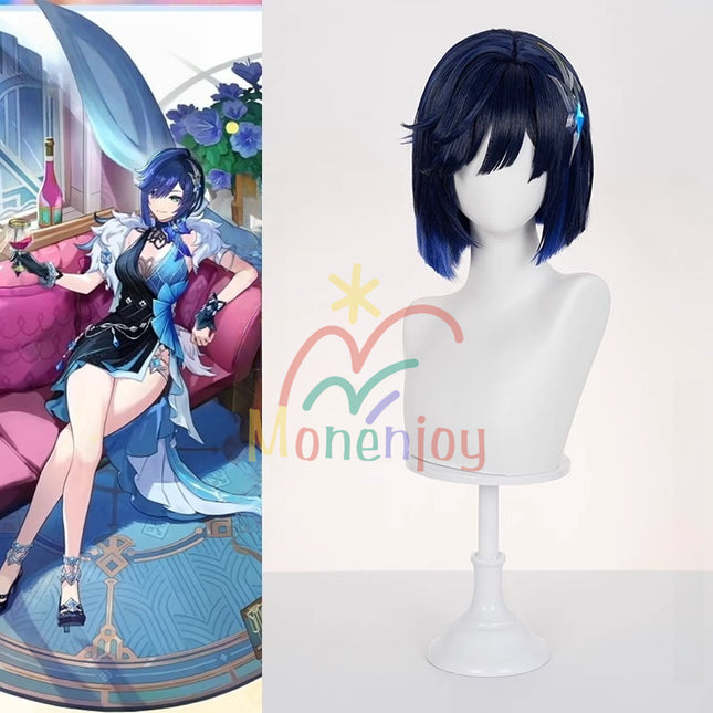 Monenjoy 原神 イェラン コスプレウィッグ  夜蘭の新コスチューム「静謐の饗宴」 カツラ 37cm イベント