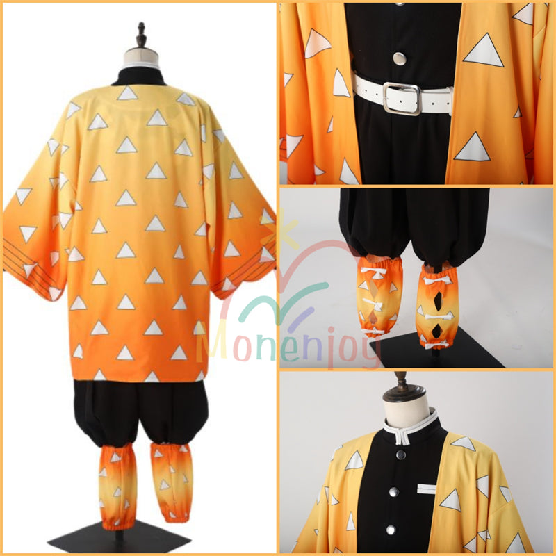 Monenjoy 鬼滅の刃   我妻 善逸 コスプレ衣装　イベント　きめつのやいば  隊服  鬼殺隊剣士　黄色　鱗文様の羽織