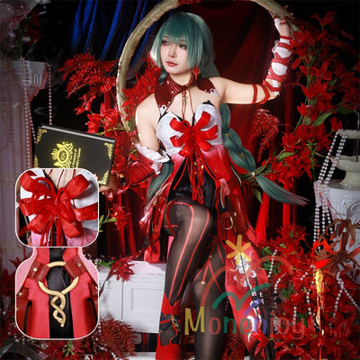 Monenjoy　鳴潮 フローヴァ コスプレ衣装　イベント　赤色　ワンピース 　3d樹脂製パーツ　ジャカード生地　ウィッグ　サンダル追加　コスチュームGS1927