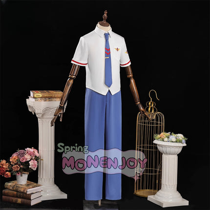Monenjoy ชุดคอสเพลย์ฤดูร้อนของ Cardcaptor Sakura Kinomoto และ Syaoran Li ชุดนักเรียนประถม ชุดกะลาสีพร้อมปักโลโก้ สร้างขึ้นใหม่อย่างสมบูรณ์แบบจากอนิเมะ รุ่นชุดนักเรียนมัธยมต้น