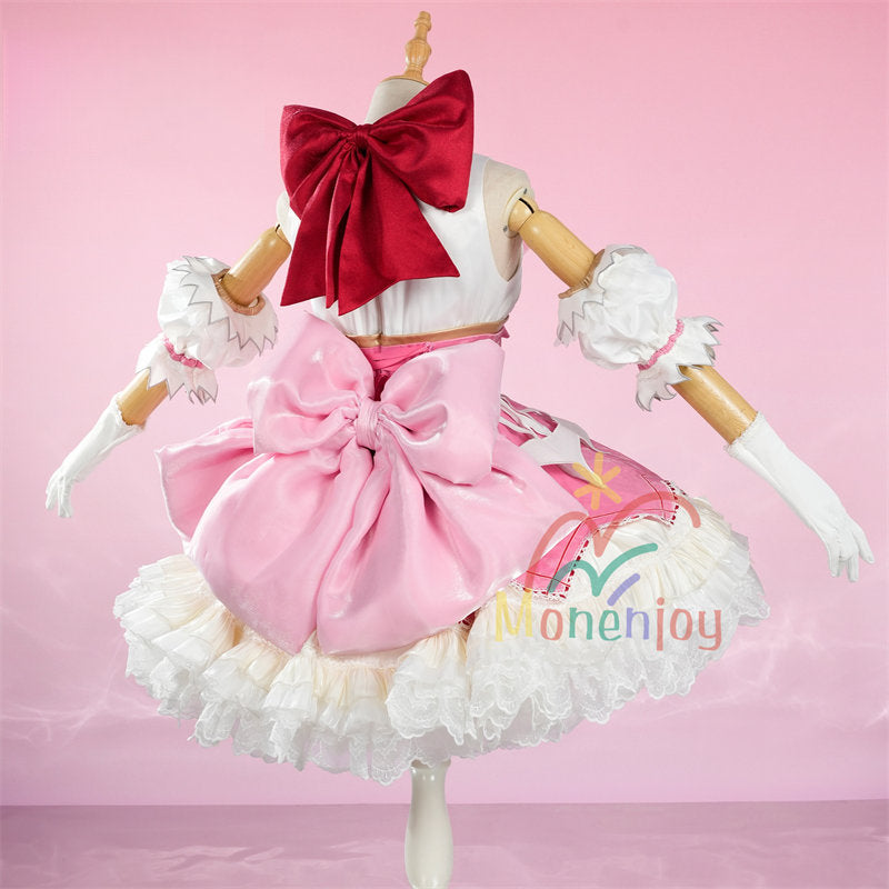Monenjoy 魔法少女まどか☆マギカ ワルプルギスの廻天  　鹿目 まどか　ワンピース　戦闘服　魔法少女　まどマギ　ピンク色　可愛い　礼服　コスチューム　舞台服　コスプレ衣装