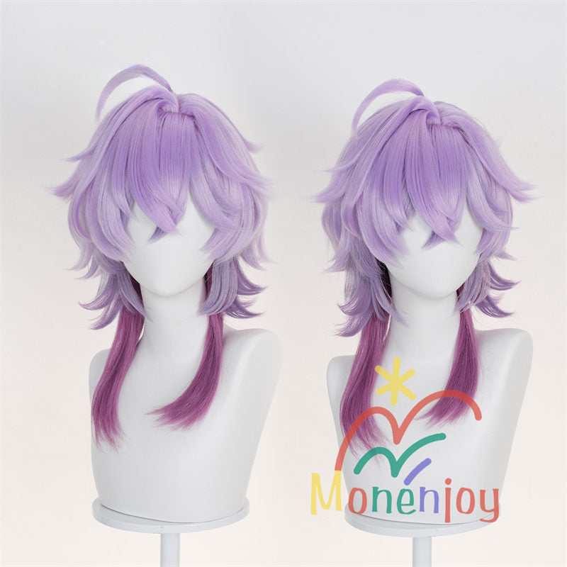 Monenjoy　原神 ドゥリン ウィッグ　長50cm　コスプレ道具　カツラ　鬘　アクセサリー　バイオレット×ルビーレッド グラデーションウィッグ　