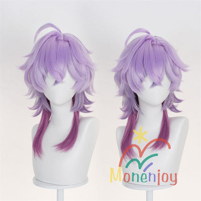 Monenjoy　原神 ドゥリン ウィッグ　長50cm　コスプレ道具　カツラ　鬘　アクセサリー　バイオレット×ルビーレッド グラデーションウィッグ　