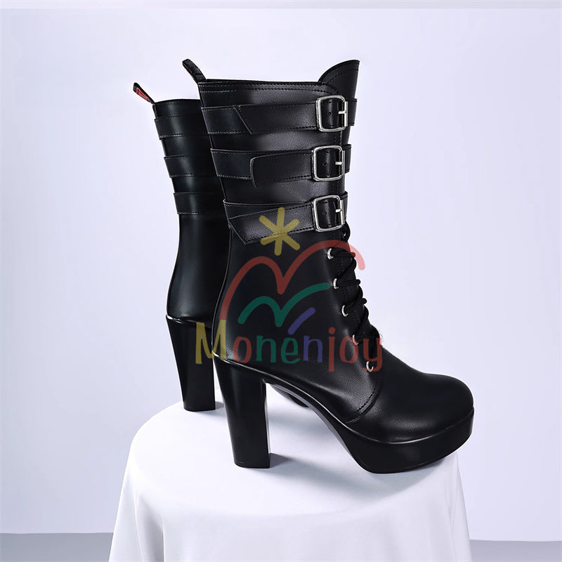 Monenjoy　ゼンレスゾーンゼロ　浮波柚葉　コスプレ道具　シューズ　ブーツ　ロングブーツ　黒色　地雷系　Ukinami Yuzuha　怪啖屋　イベント　おもちゃ