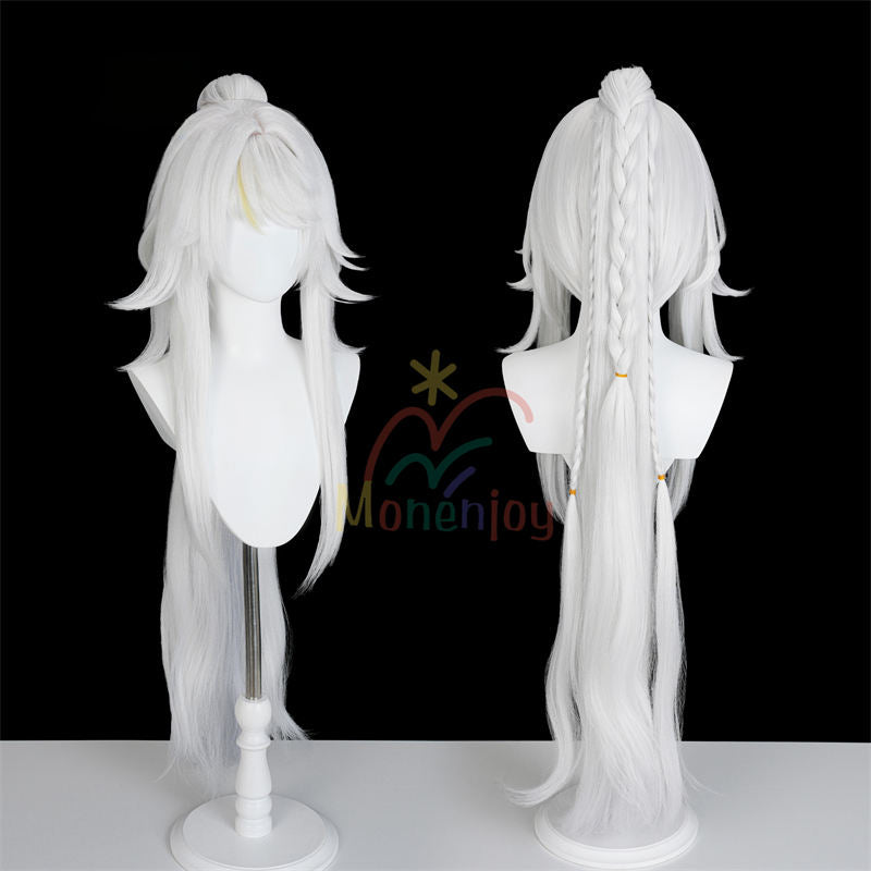 Monenjoy　原神　兹白　コスプレ ウィッグ　100cm　白色　鬘　しはく　　璃月　白馬の仙人　カツラ　Genshin　