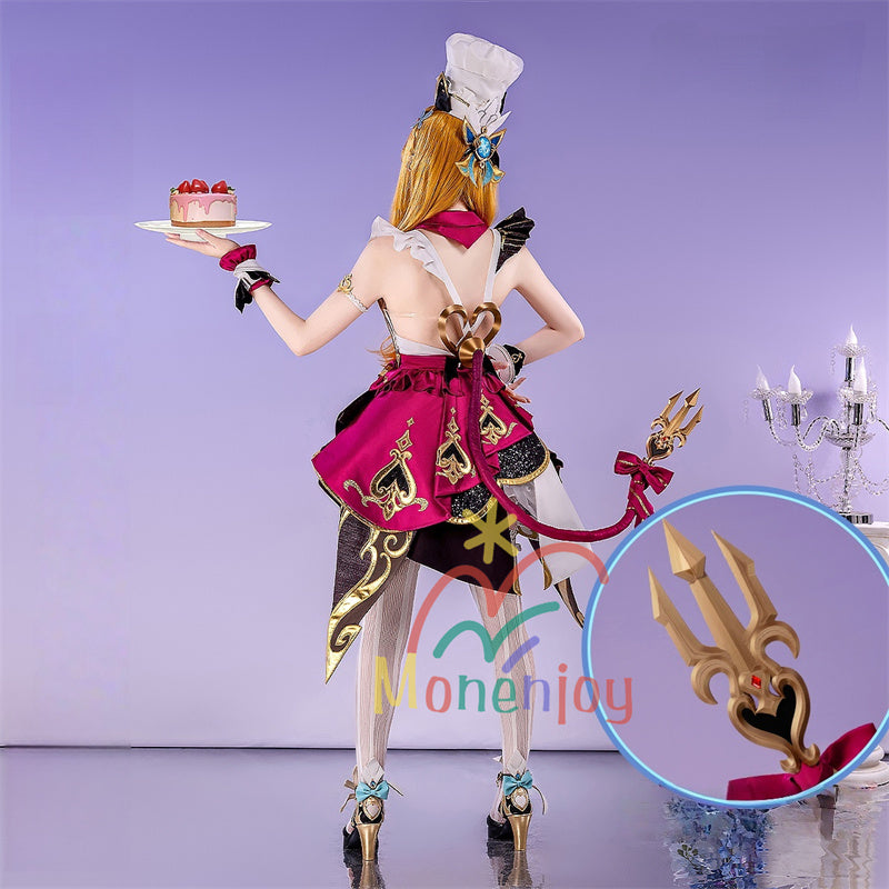 Monenjoy 原神 エスコフィエ　ワンピース　 Escoffier  コスプレ衣装 氷神の目　料理人　3d樹脂尻尾　げんしん　フォンテーヌ